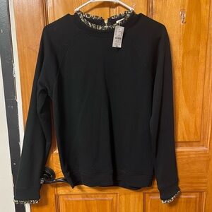 J. Crew Black Crew Neck Sweater With Leopard Print Trim